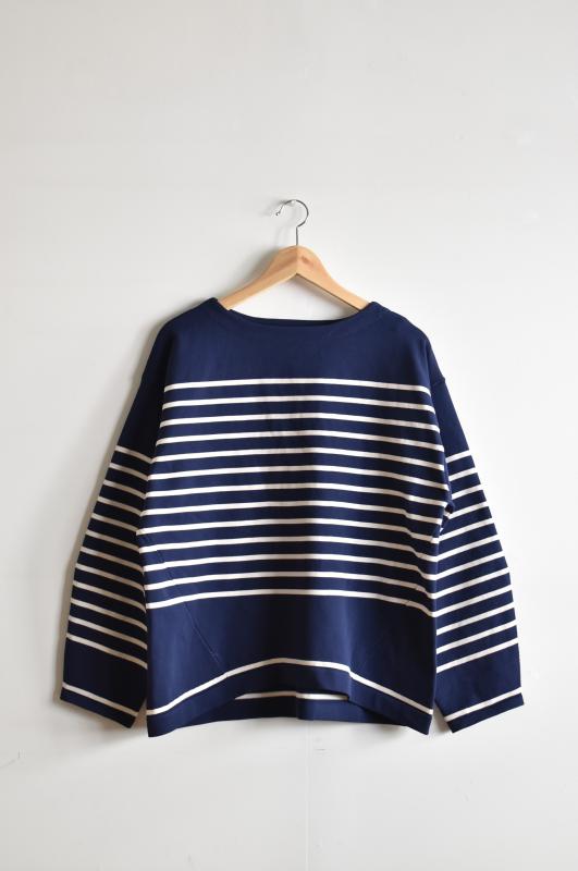 "hunch" oversize border knit L/S Tee -navy- (women)
