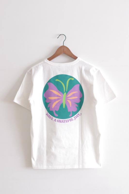 「HAVE A GRATEFUL DAY」symbol butterfly T-shirt -white-