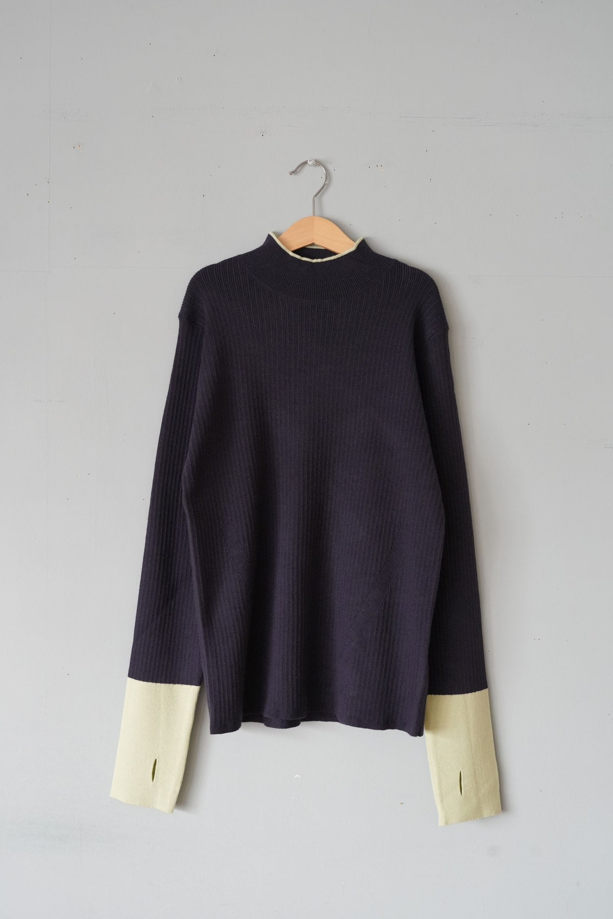 「hunch」YAWAMOCHI ribbed high neck knit -navy-