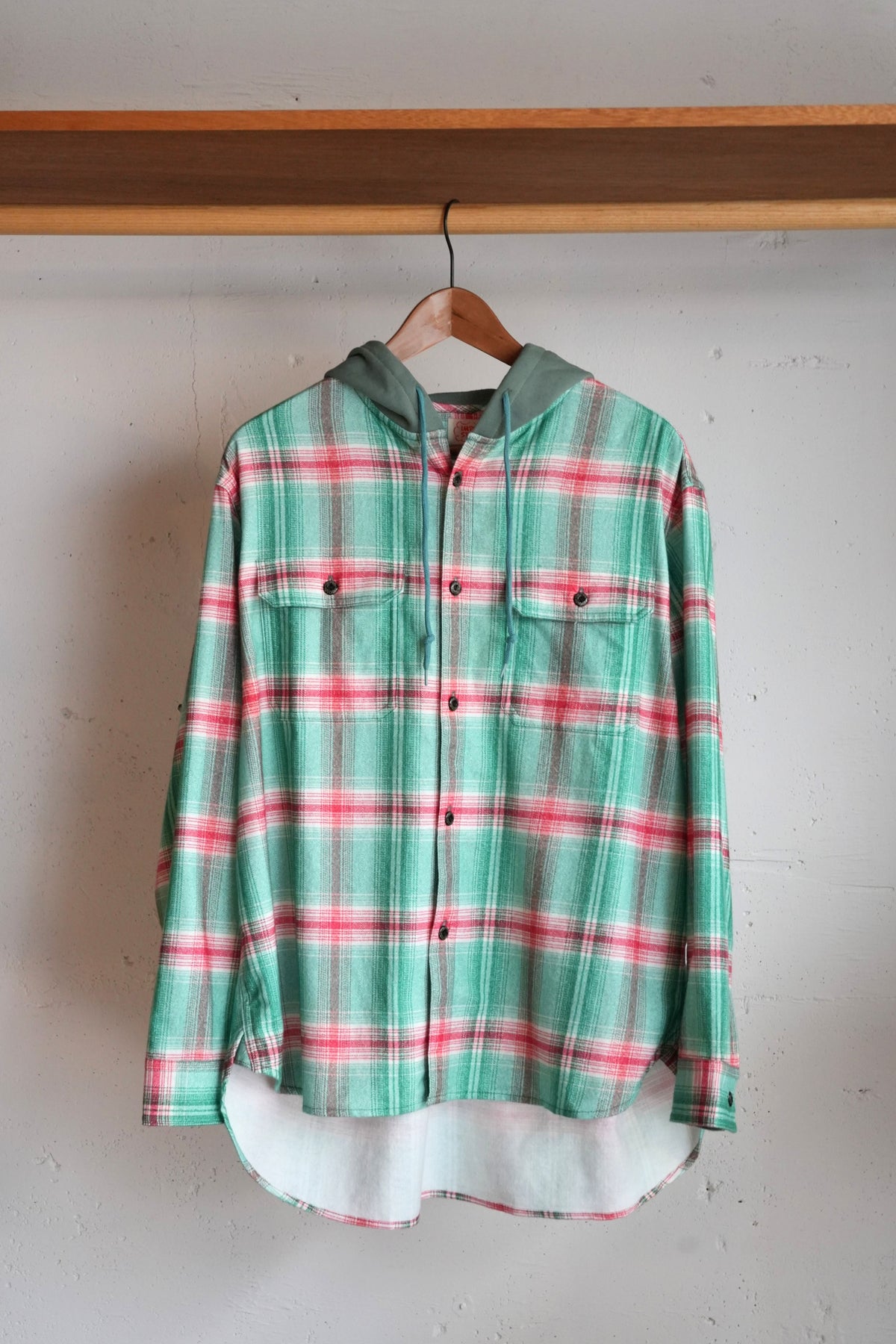 「imprestore」flannel hooded shirt -green/red-