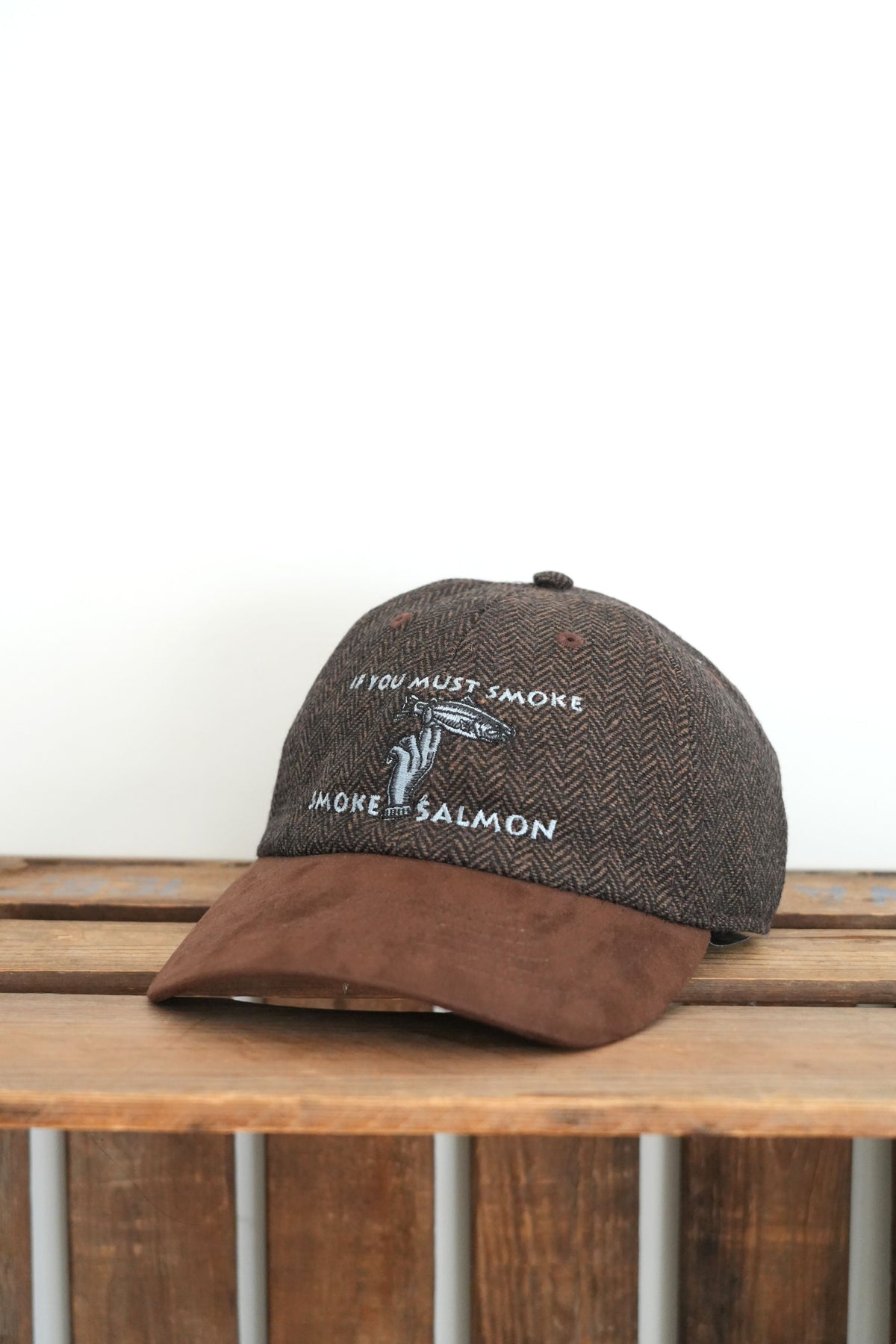 「ray troll」smoke salmon herringbone wool 6panel cap -brown-