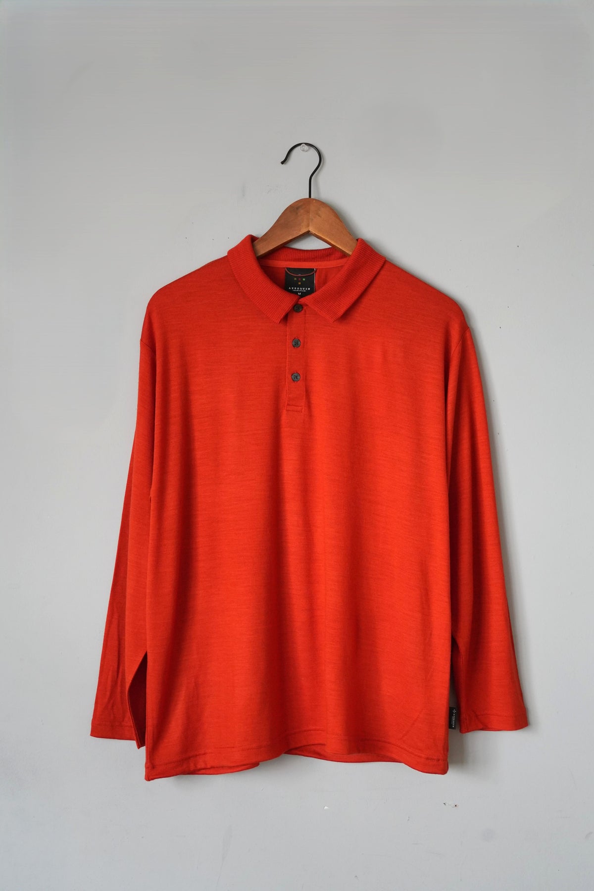 「axesquin modified」merino wool L/S polo shirt -blood orange-