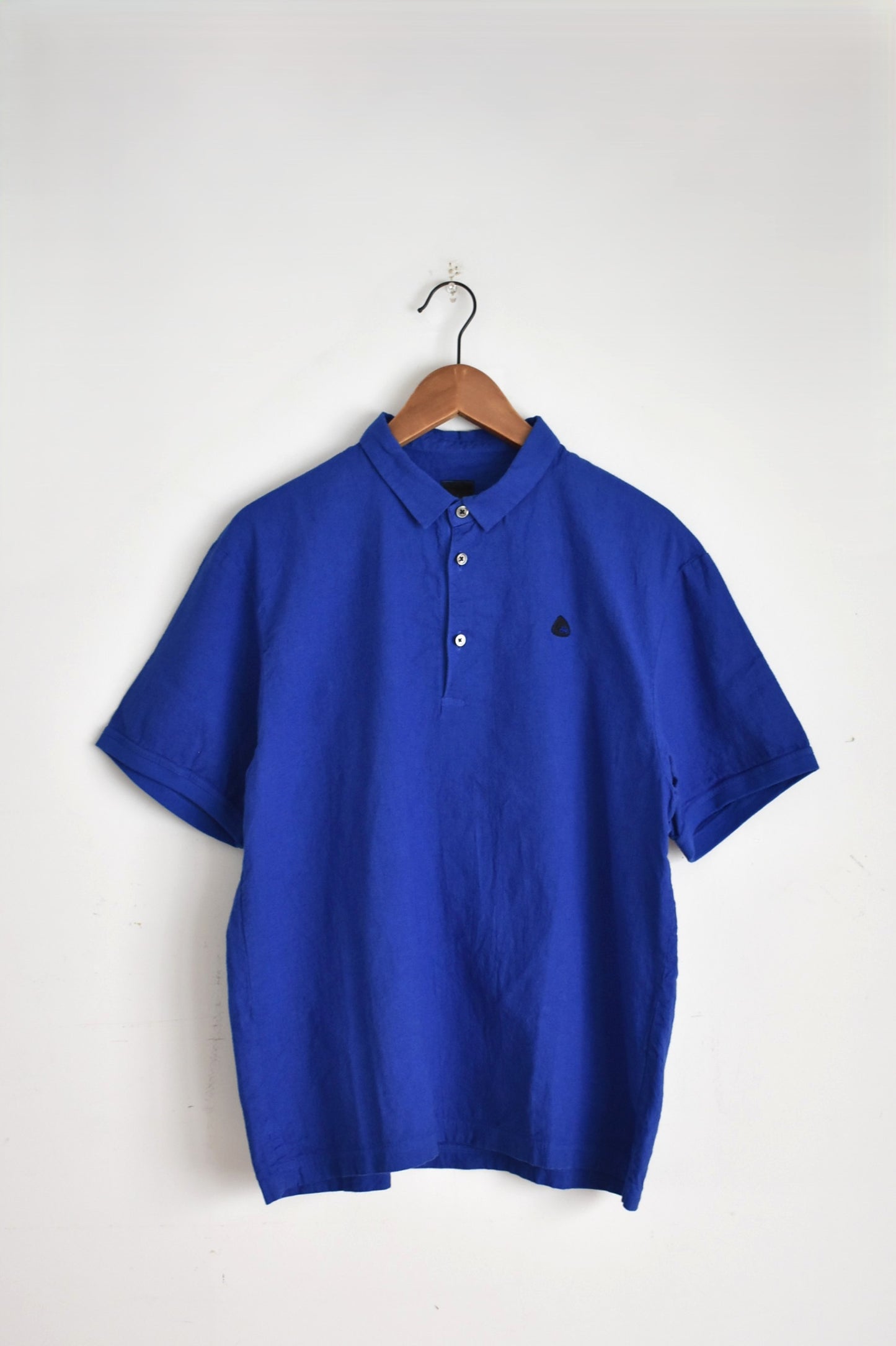 「maillot」linen rich polo shirt-tee -blue-