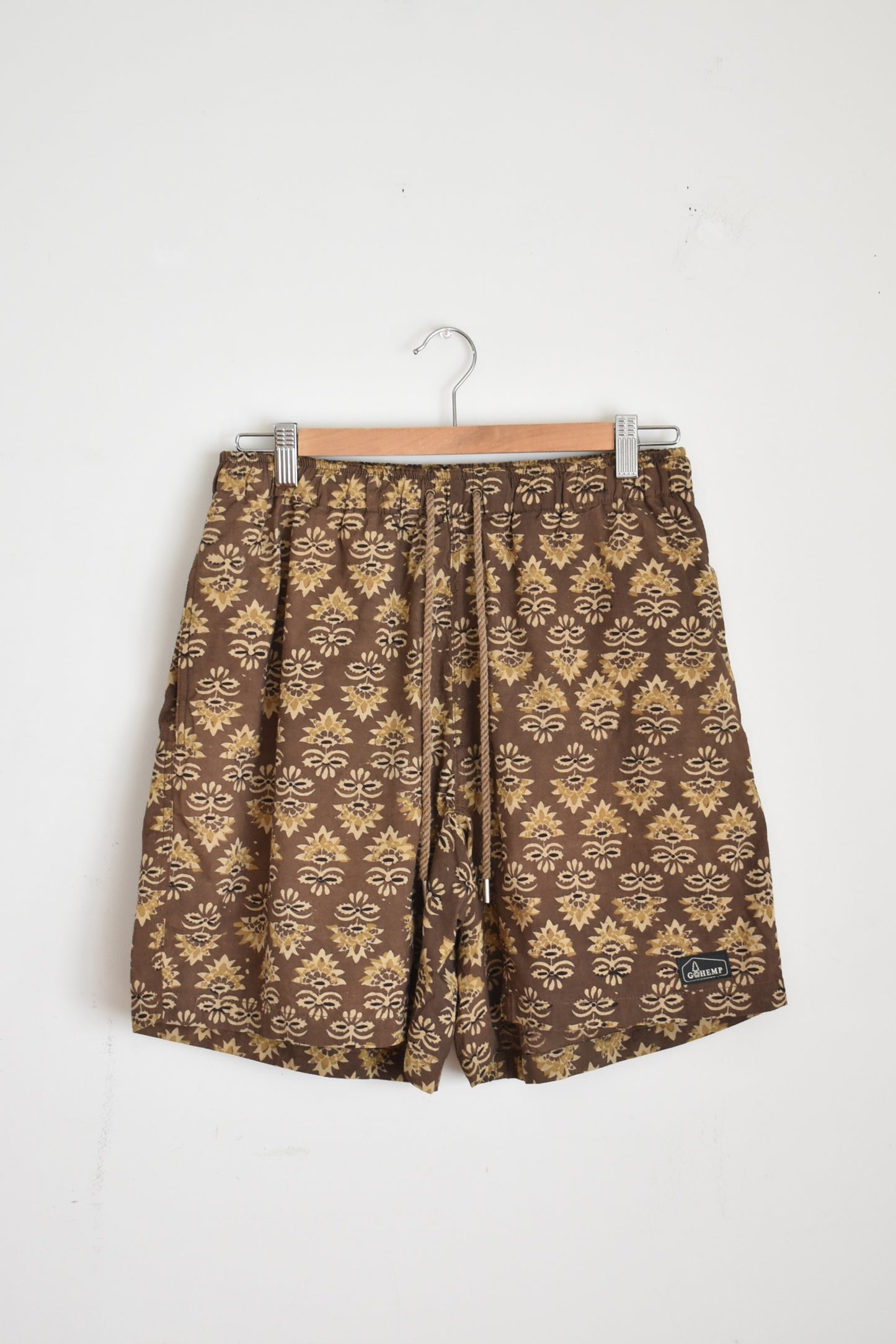 「GOHEMP」hemp jam shorts -block print・brown-