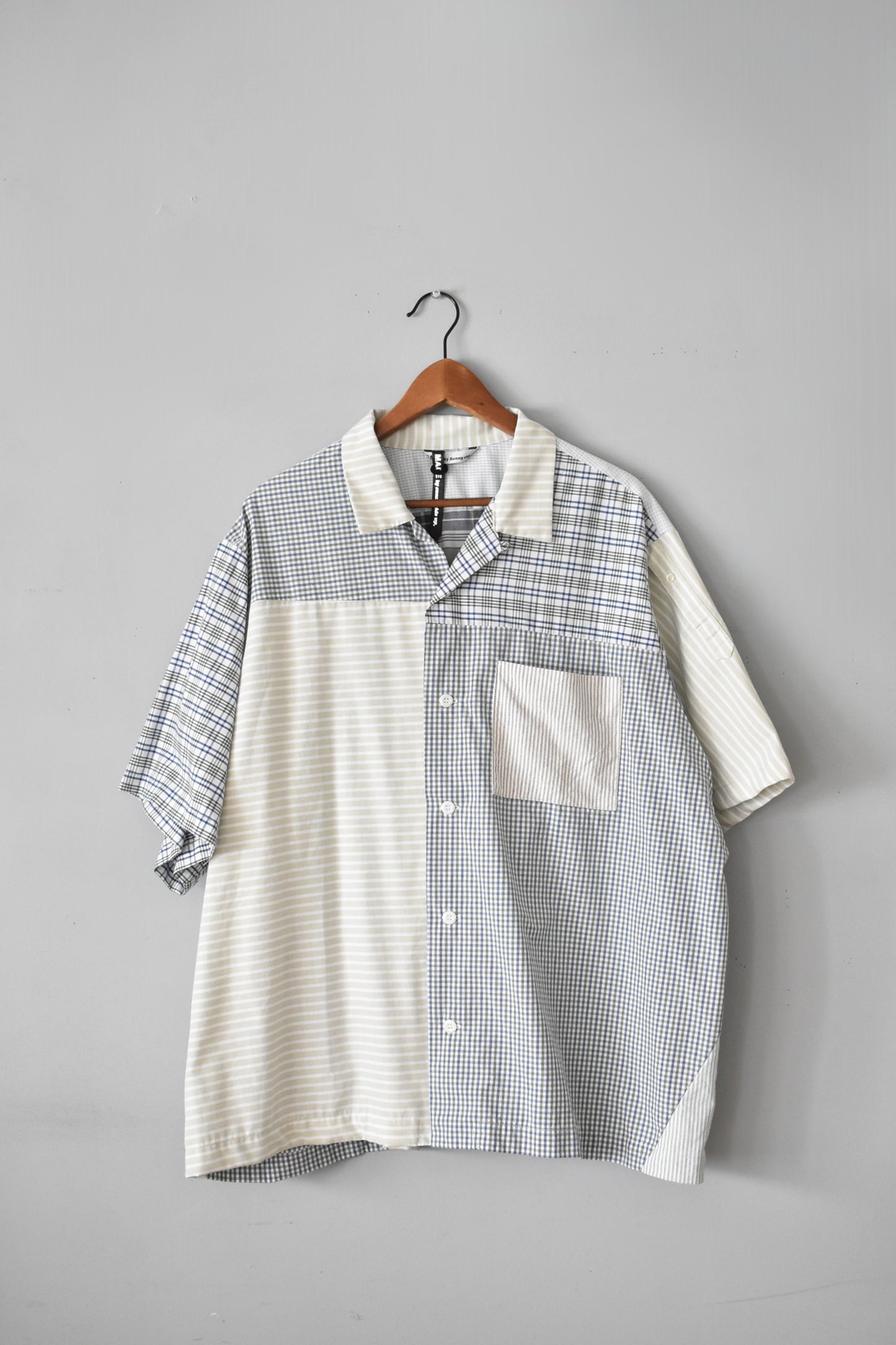 「SUNNY SIDE UP」remake patchwork open collar shirts -green mix/size3-