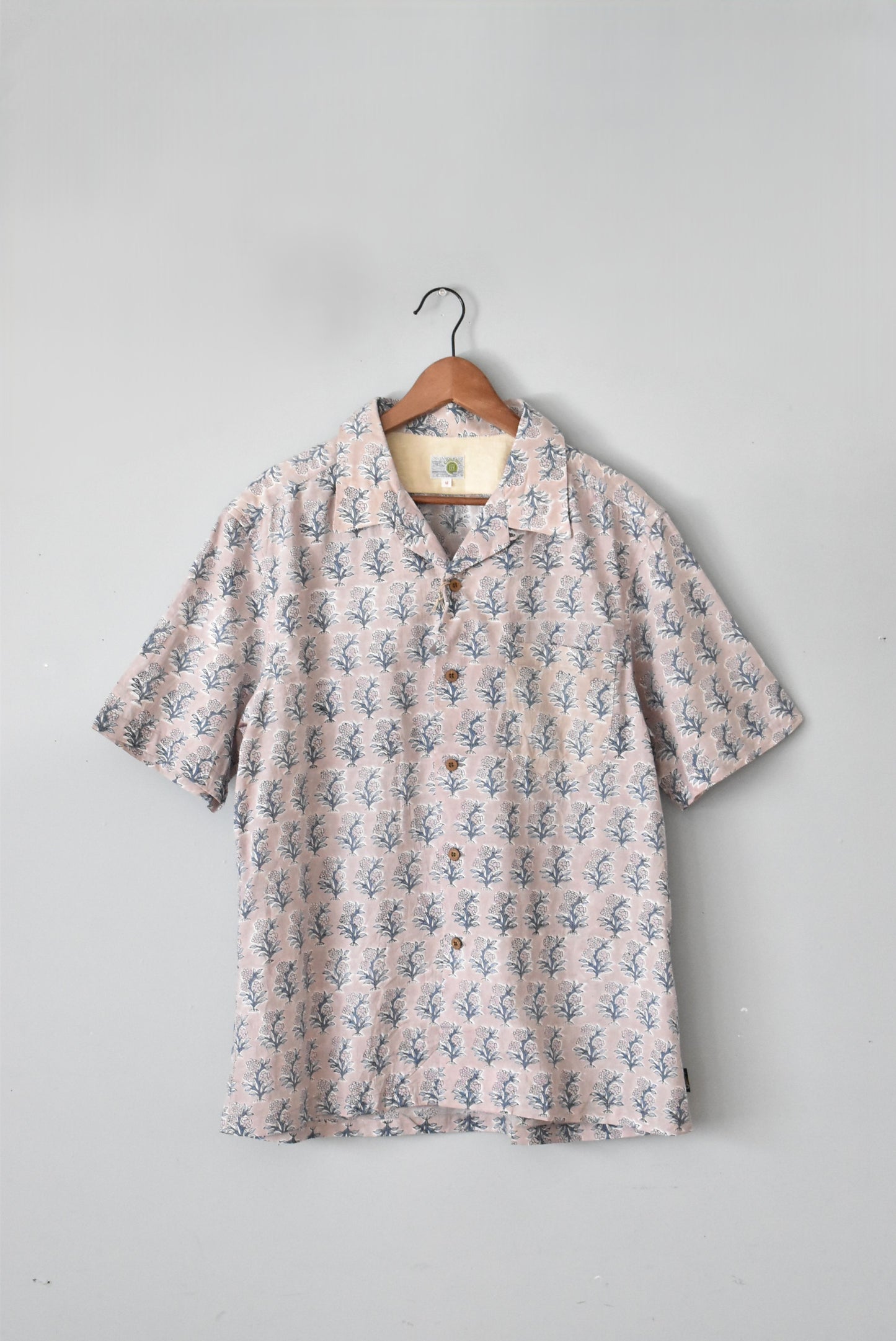 「GOHEMP」open mind shirts -block print rose gray-