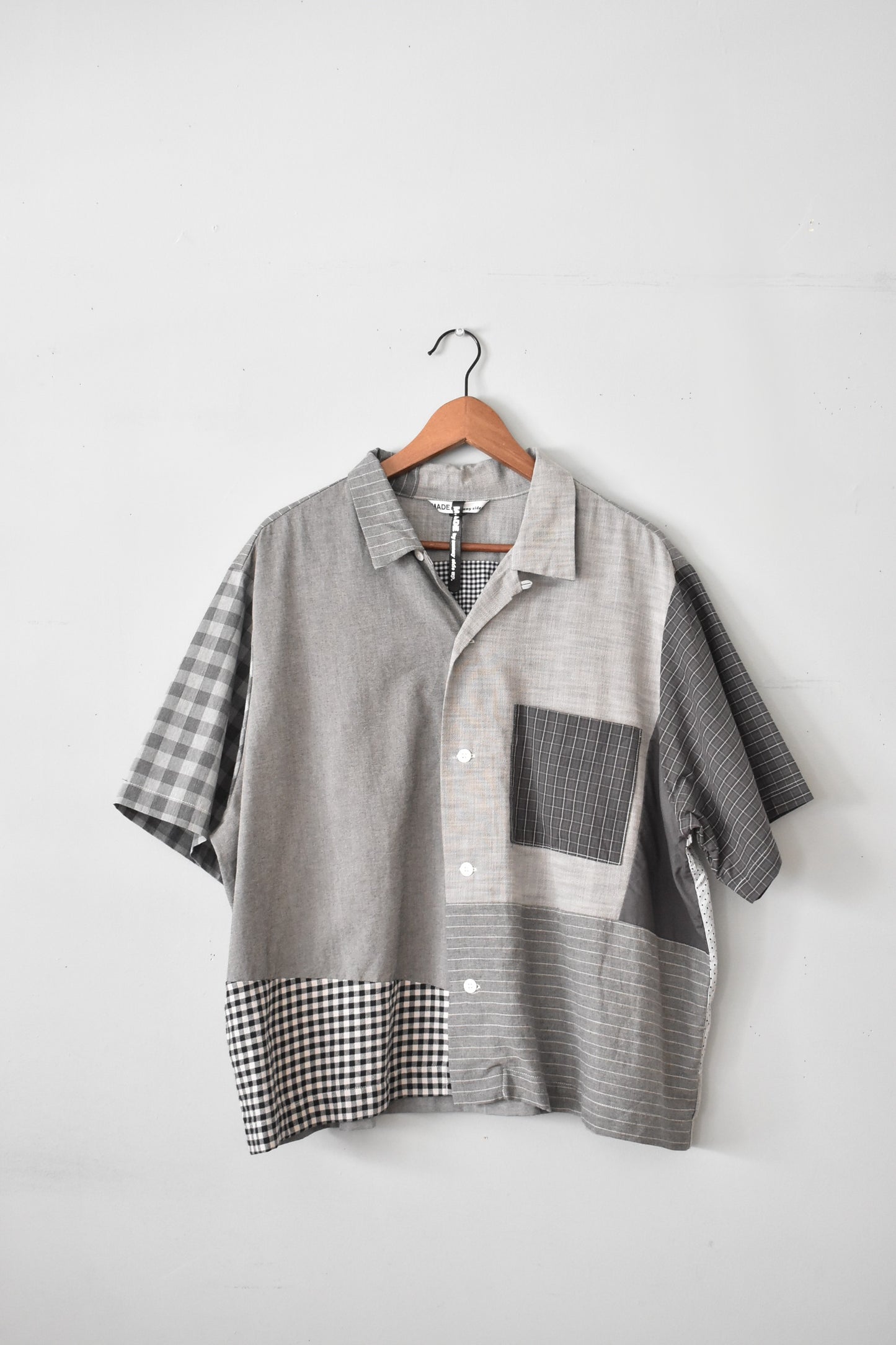 「SUNNY SIDE UP」remake patchwork open collar shirts -gray mix/size2-