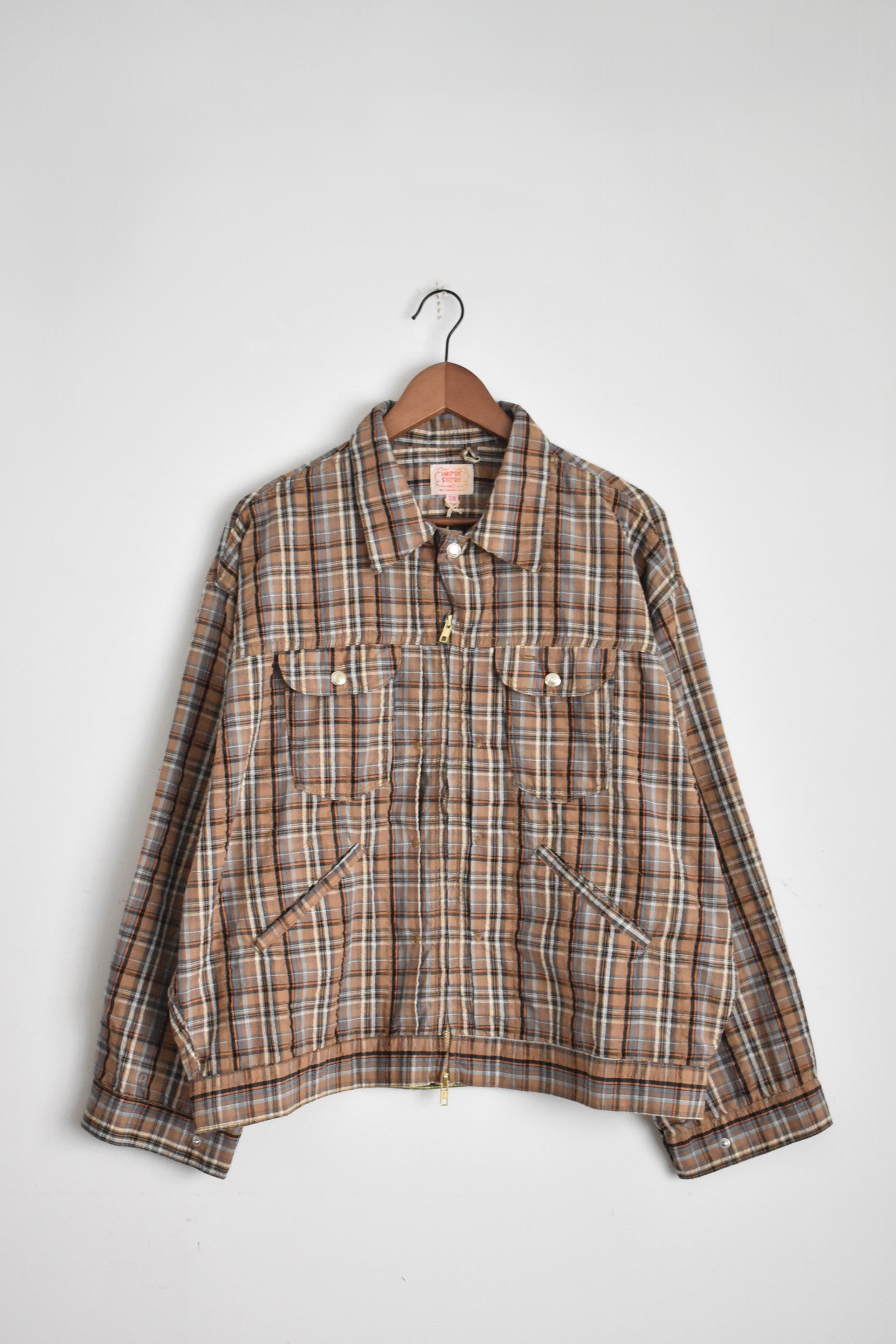 imprestore」seersucker madras check zip jacket -brown 