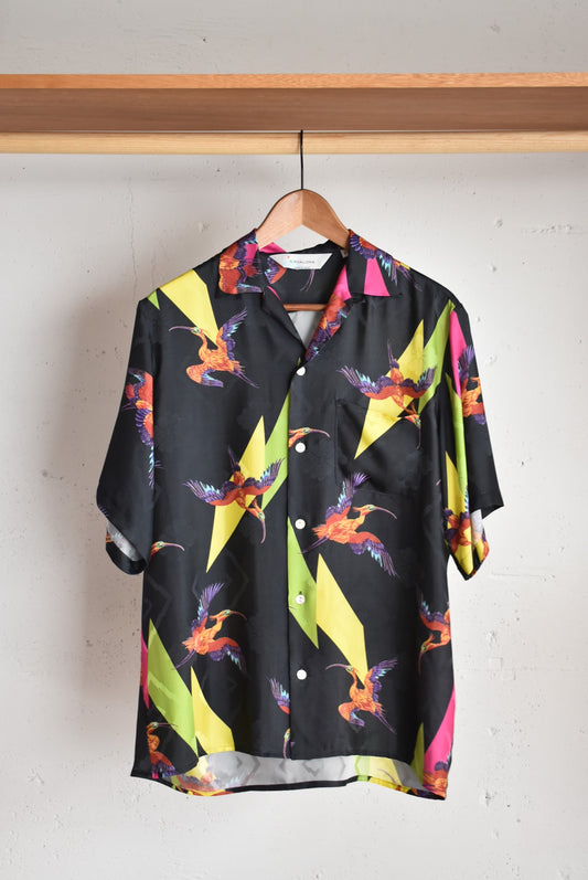 「NIPOALOHA」silk cupra s/s aloha shirt  アバンギャルド朱鷺文様