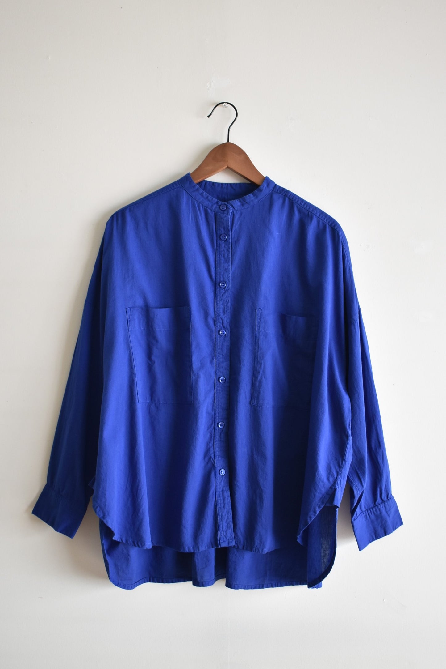 「noia」stand collar over shirt -blue- (women)