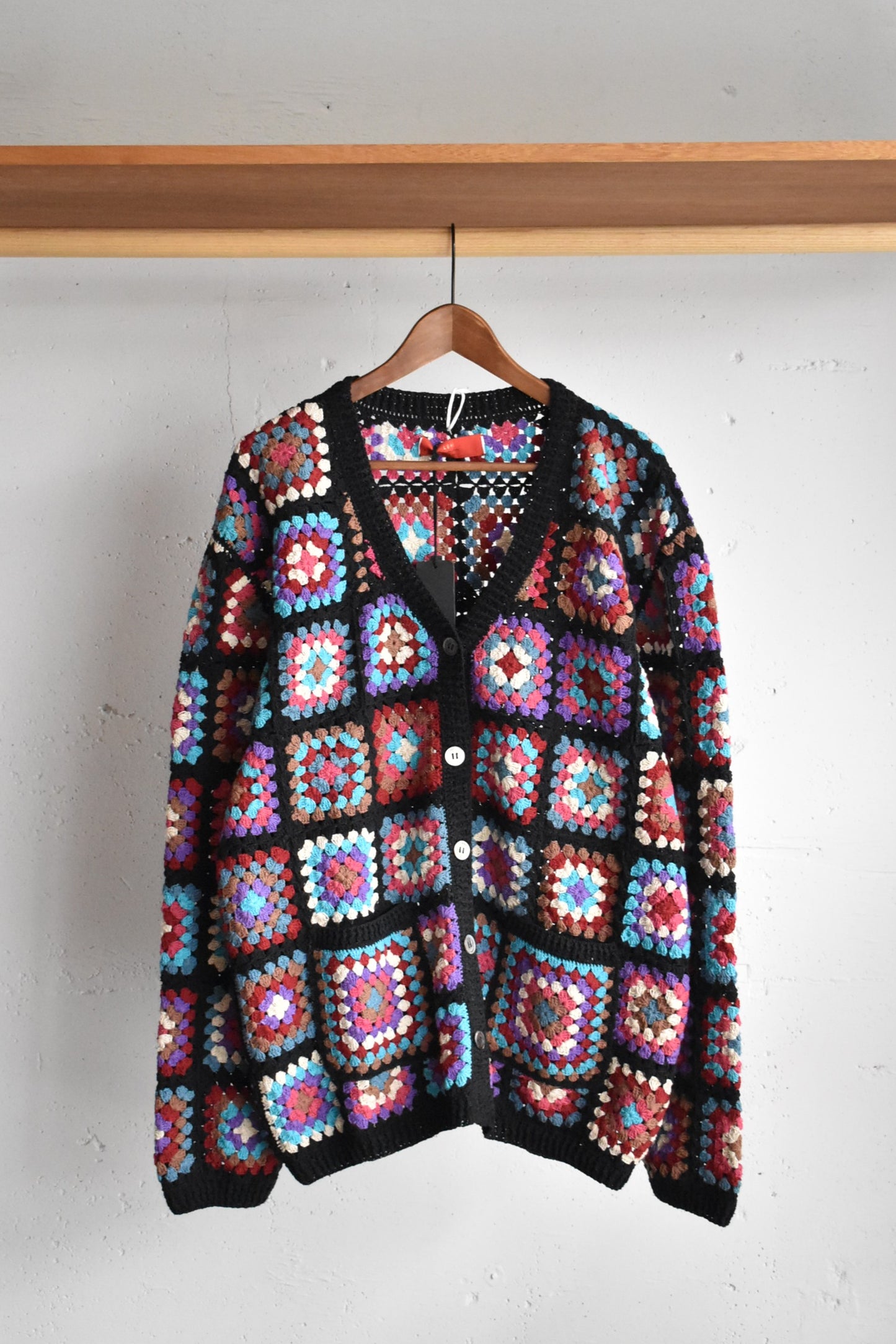「leh」flower panel cardigan -black/cool-