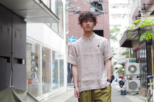 "maillot" linen polo -beige-