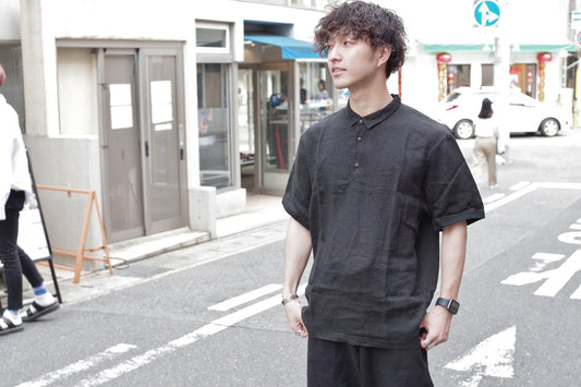 "maillot" linen polo -black-