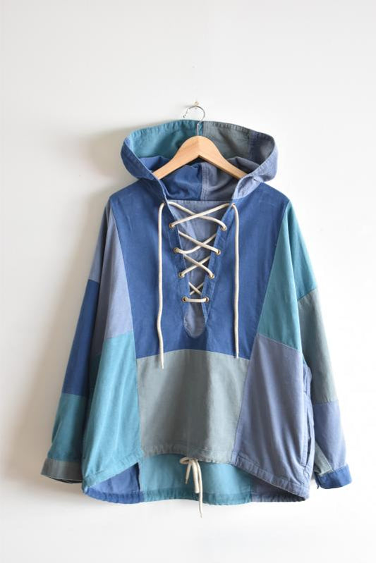 「HAVE A GRATEFUL DAY」lace up hoodie -blue-