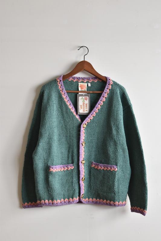 「HAVE A GRATEFUL DAY」cotton  knit cardigan -green-