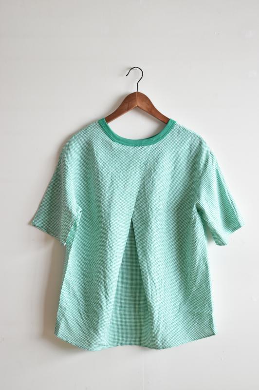 「maillot」linen back tuck h/s shirt -green- (women)
