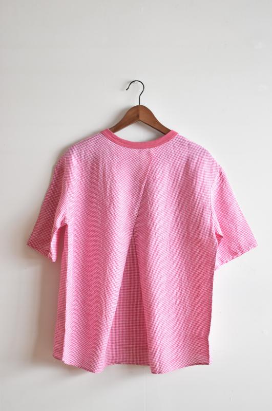 「maillot」linen back tuck h/s shirt -pink- (women)
