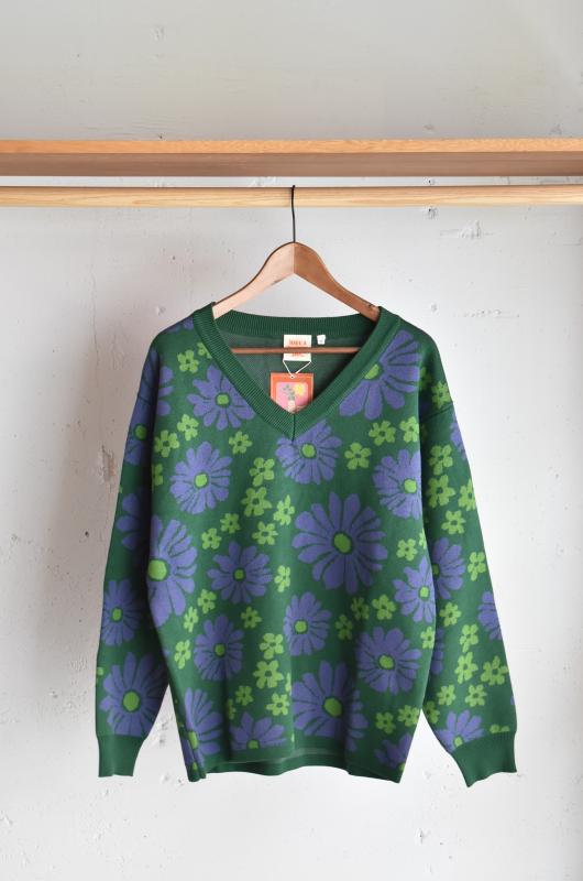 「HAVE A GRATEFUL DAY」jaquard V neck knit -green-