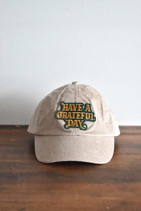 「HAVE A GRATEFUL DAY」corduroy cap -ivory-