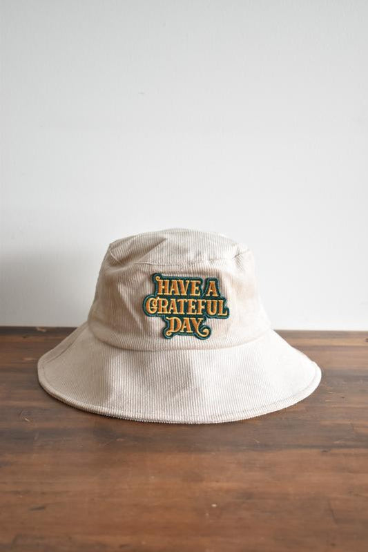 「HAVE A GRATEFUL DAY」corduroy hat -ivory-