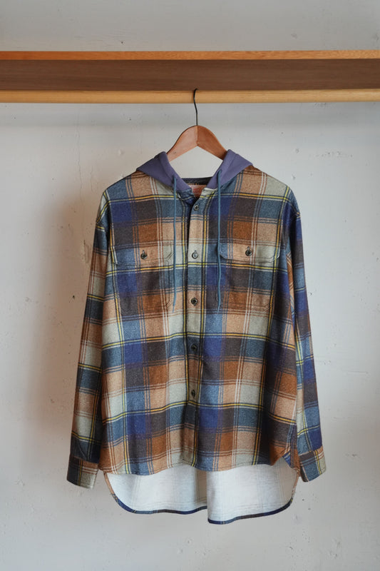 「imprestore」flannel hooded shirt -green/red-