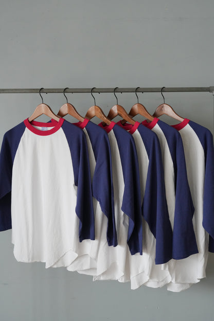 「walla walla sport」3/4 baseball Tee 3-tone -navy/cardinal-