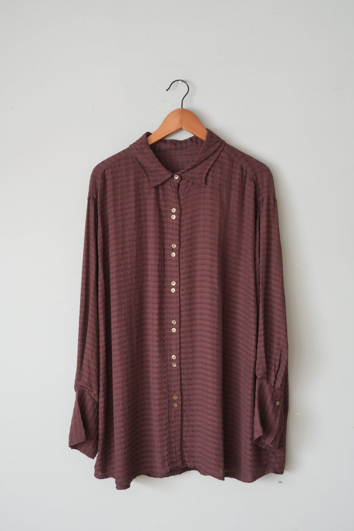 「hunch」dobby check 2way sleeve oversized shirt -d.brown-