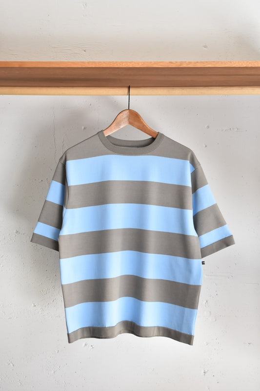 「maillot」wide border half sleeve-Tee -gray/sax-