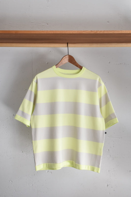 「maillot」wide border half sleeve-Tee -lemon/l.gray-