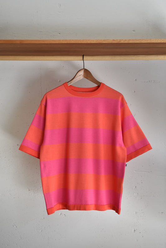「maillot」wide border half sleeve-Tee -orange/pink-