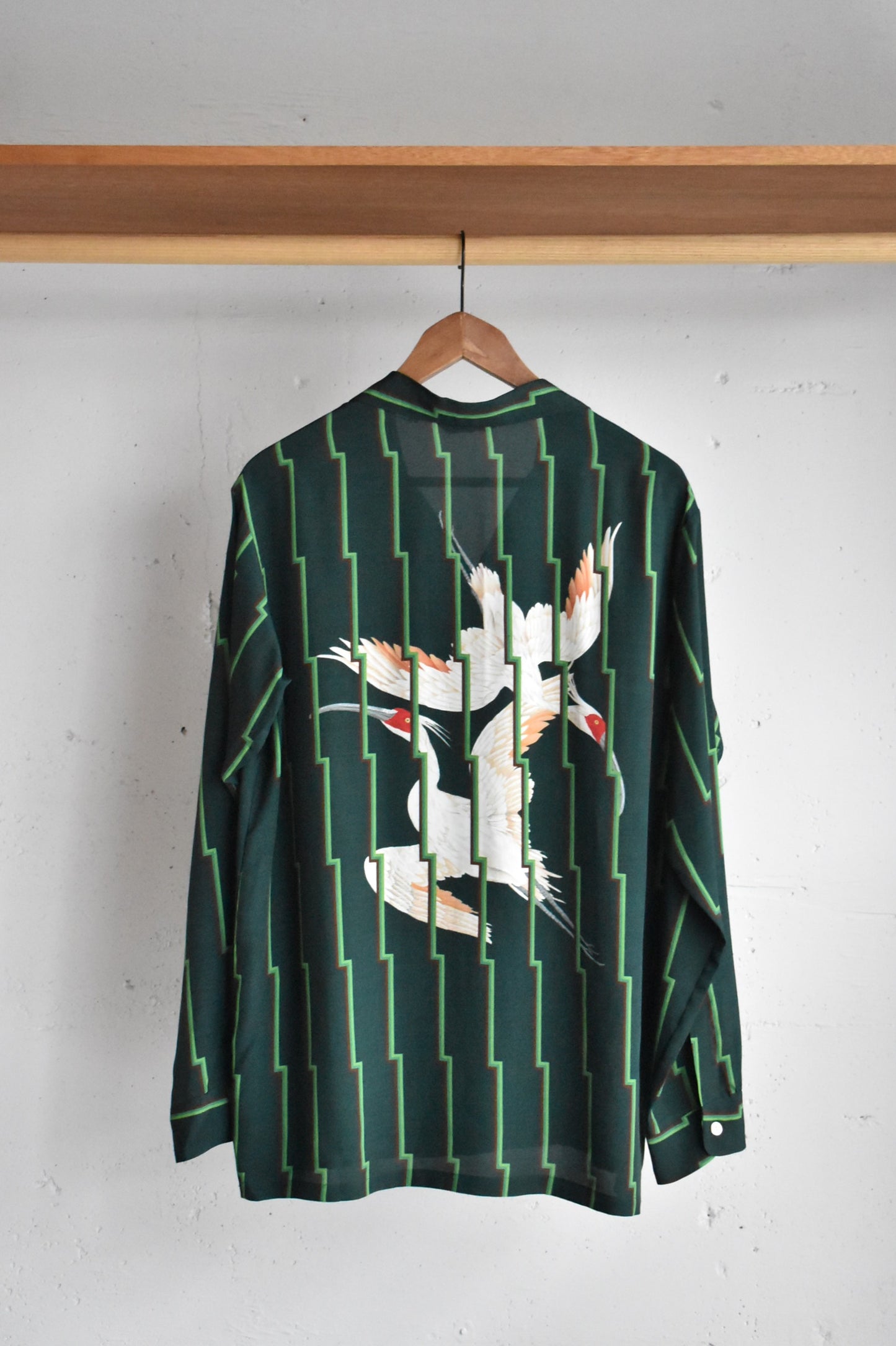 「NIPOALOHA」rayon l/s aloha shirt -竹林朱鷺紋様-