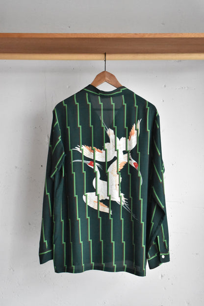 「NIPOALOHA」rayon l/s aloha shirt -竹林朱鷺紋様-