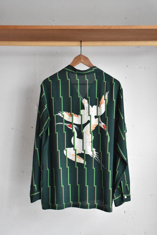 「NIPOALOHA」rayon l/s aloha shirt -竹林朱鷺紋様-
