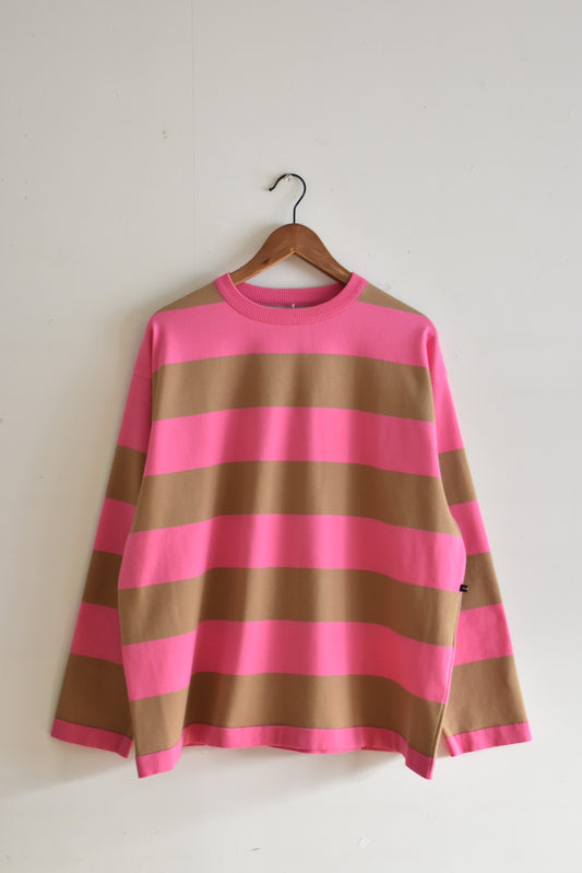 「maillot」wide border long T -pink/beige-