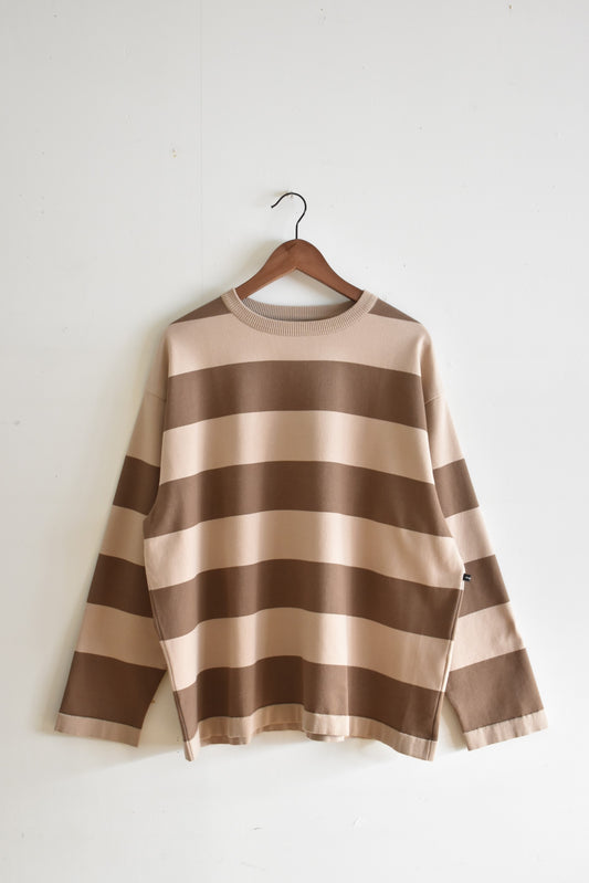 「maillot」wide border long T -beige/l.brown-