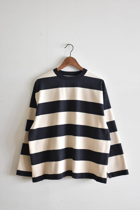 「maillot」wide border long T -charcoal/silver-