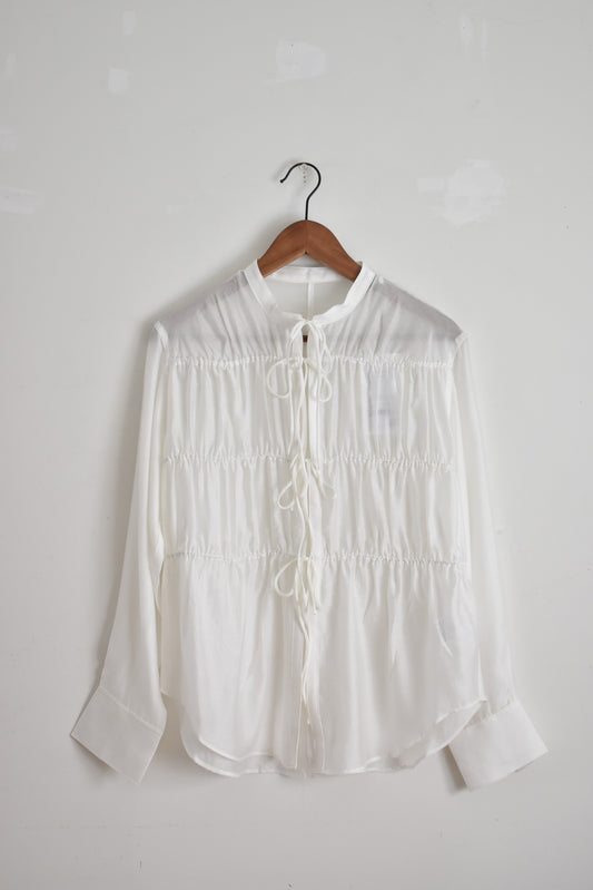 「huch」shirring ribbon shirt -off white-