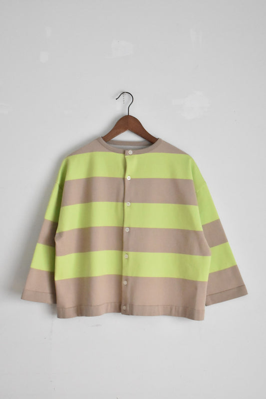 「maillot」wide border 2way cardigan -beige/lime-