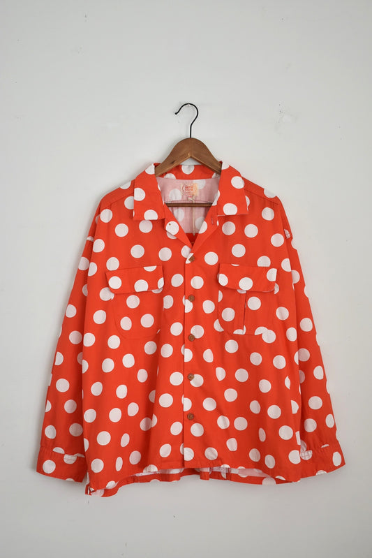 「IMPRESTORE」"Herb"polka dot open collar shirts -red-