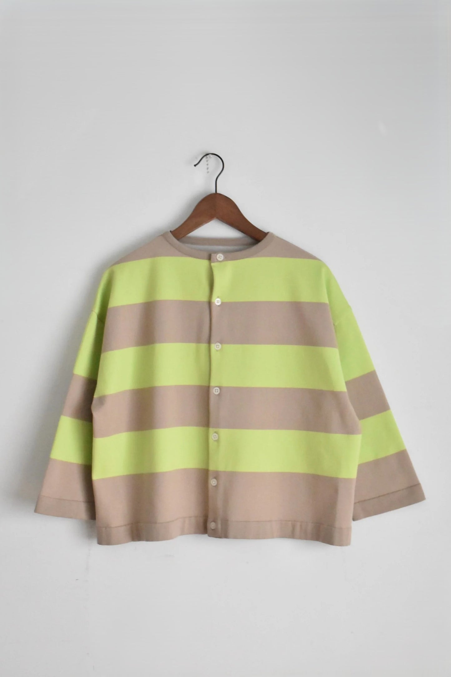 「maillot」wide border 2way cardigan -beige/lime-