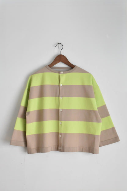 「maillot」wide border 2way cardigan -beige/lime-