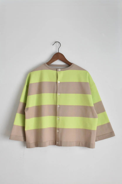 「maillot」wide border 2way cardigan -beige/lime-