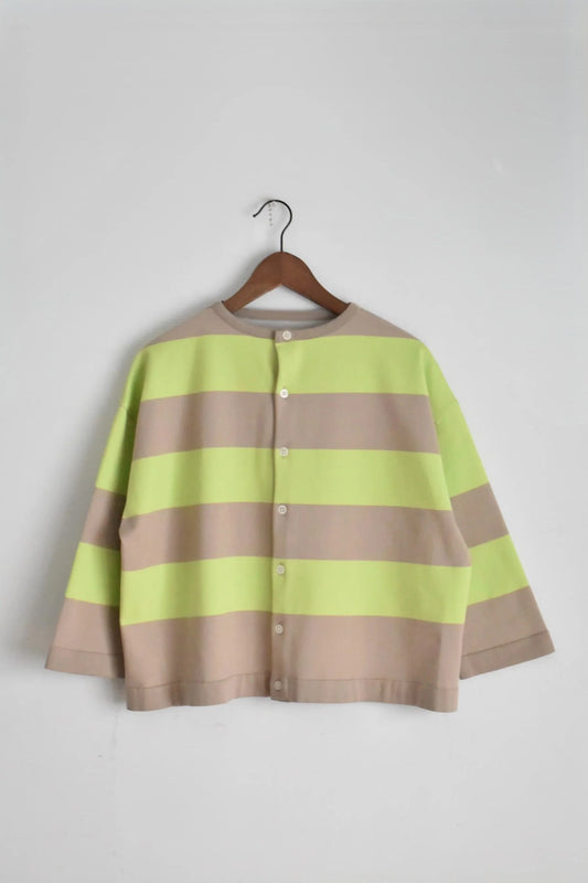 「maillot」wide border 2way cardigan -beige/lime-