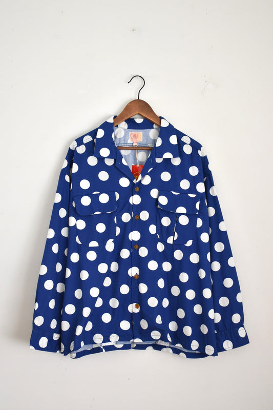 「IMPRESTORE」"Herb"polka dot open collar shirts -blue-