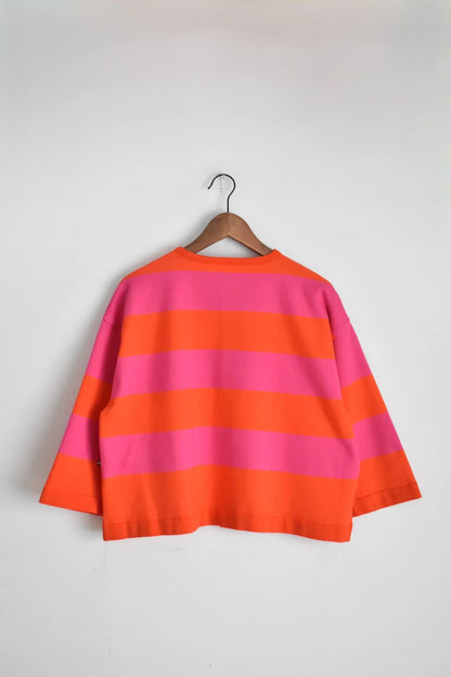 「maillot」wide border 2way cardigan -orange/pink-