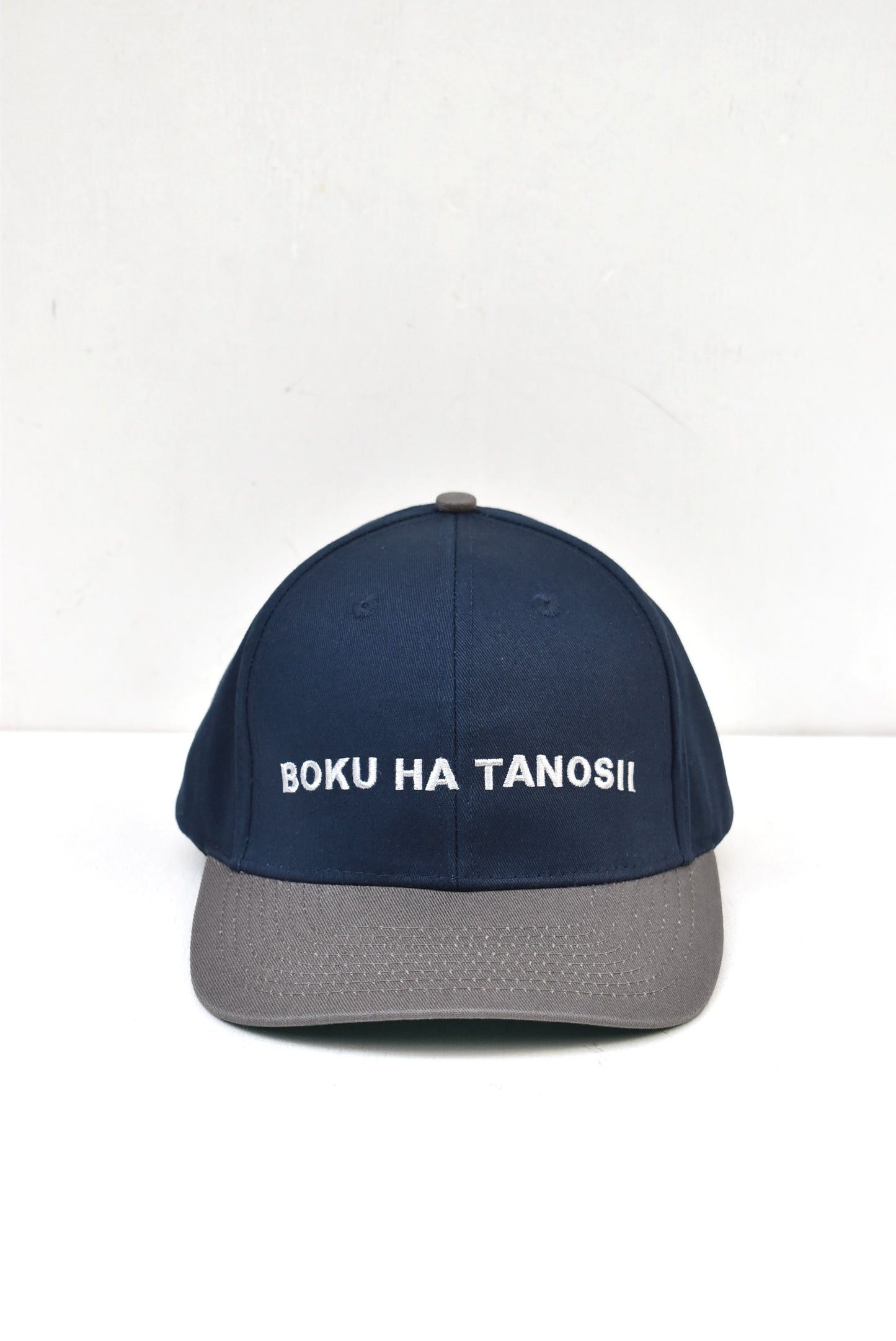 「BOKU HA TANOSII」base ball cap -navy/gray-