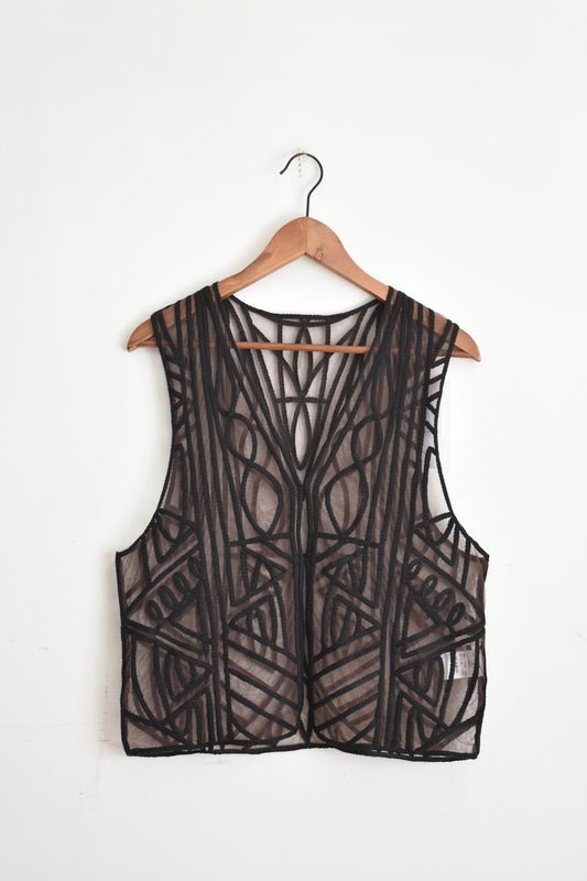 「hunch」net embroidery gillet -dark brown-