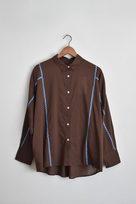 「hunch」cotton bicolor line shirt -brown-