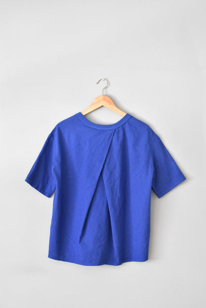 「maillot」linen rich back tuck half sleeve shirt-tee -royal blue-