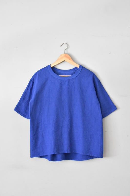 「maillot」linen rich back tuck half sleeve shirt-tee -royal blue-